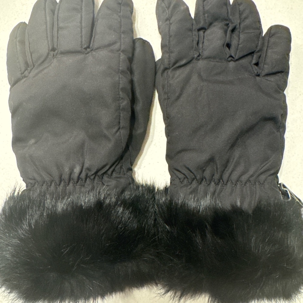J. Crew Black Fur-Trimmed Gloves